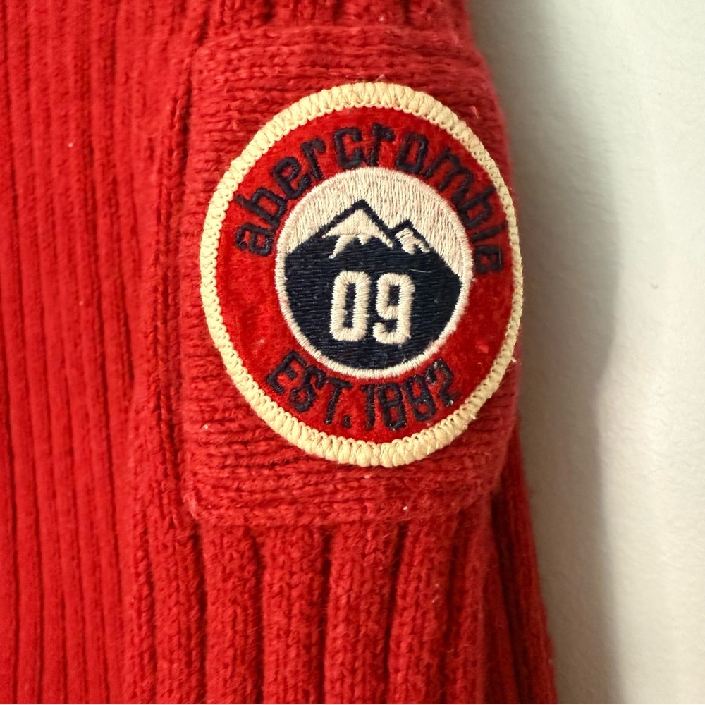 Abercrombie Red Ribbed Wool Blend Sweater Mountain Patch XL‎ Womens Crewneck - Picture 2 of 5